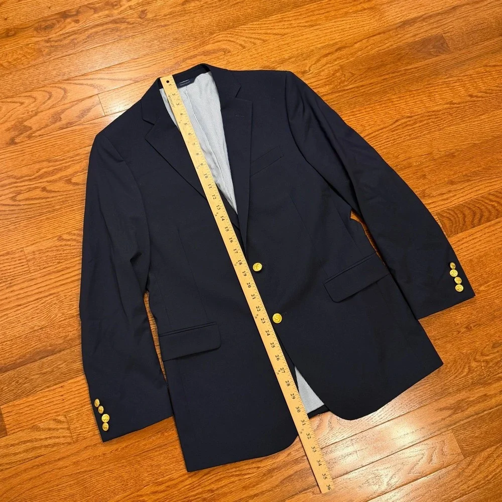 Brooks Brothers Explorer Regent Fit Navy Wool Stretch Blazer 39R Gold Buttons